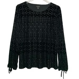 Talbots L Womens Black Burnout Velvet Blouse Top Whimsy Evening Party